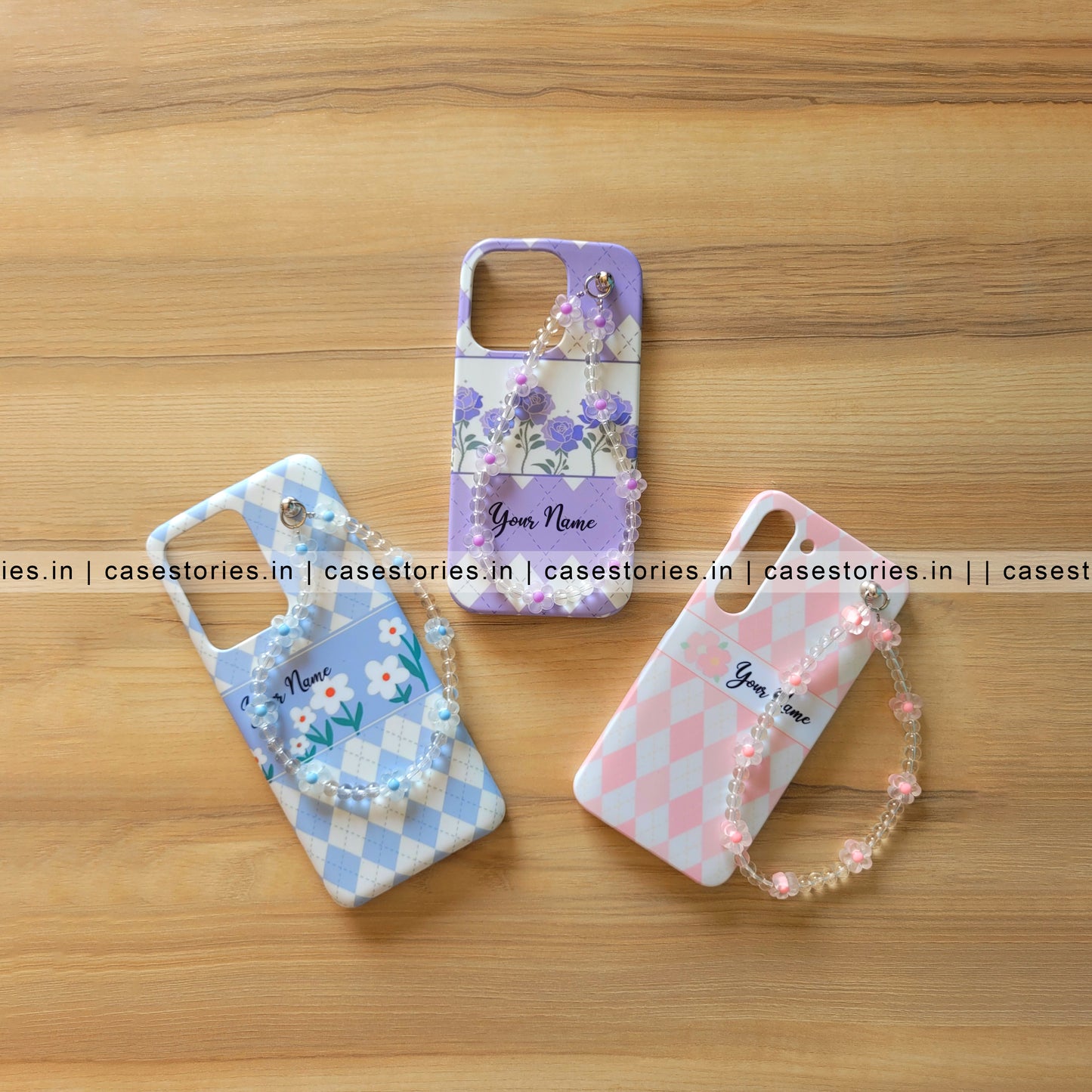 Floral Charm with Transparent Pearl Chain Mobile Cover