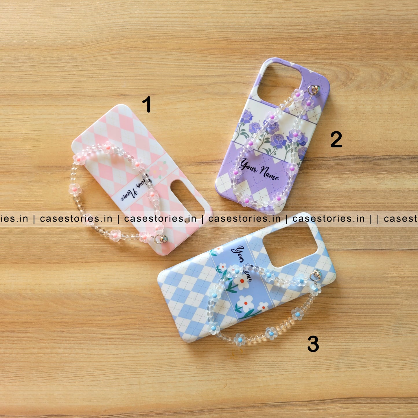 Floral Charm with Transparent Pearl Chain Mobile Cover