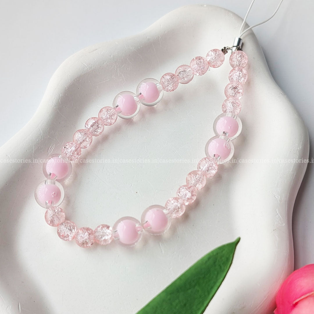 Beige Pink Crystal Glass Mobile Charm