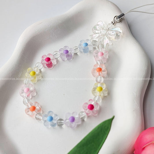 Colorful Aesthetic Flowers with Transparent Bow Mobile Charm