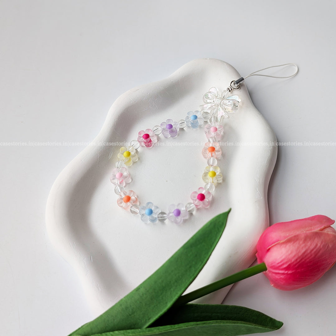 Colorful Aesthetic Flowers with Transparent Bow Mobile Charm