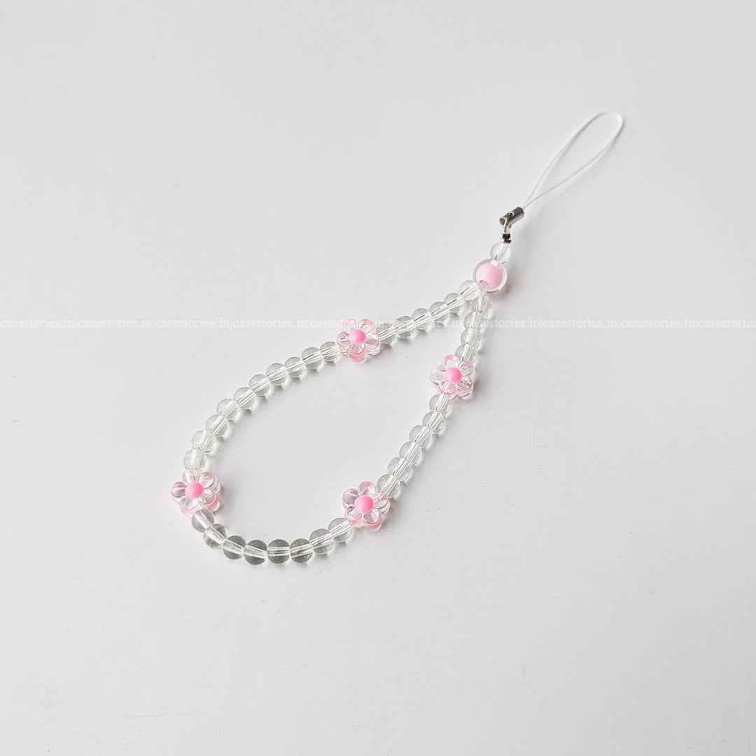 Pink Floral with Crystal Beads Mobile Charm