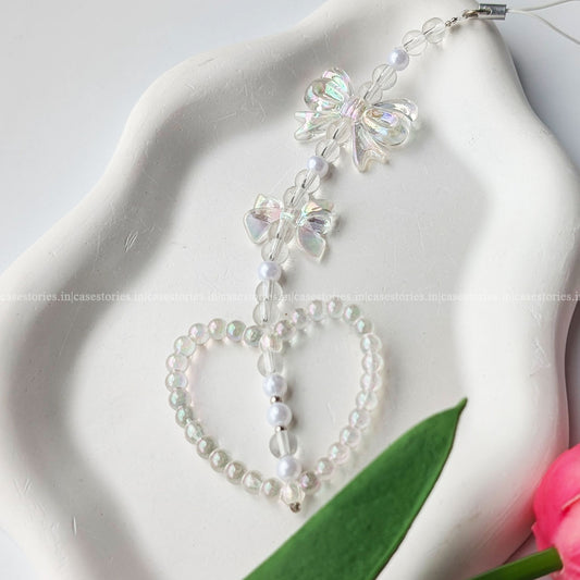 Heart & Bow Shaped Pearl Mobile Charm