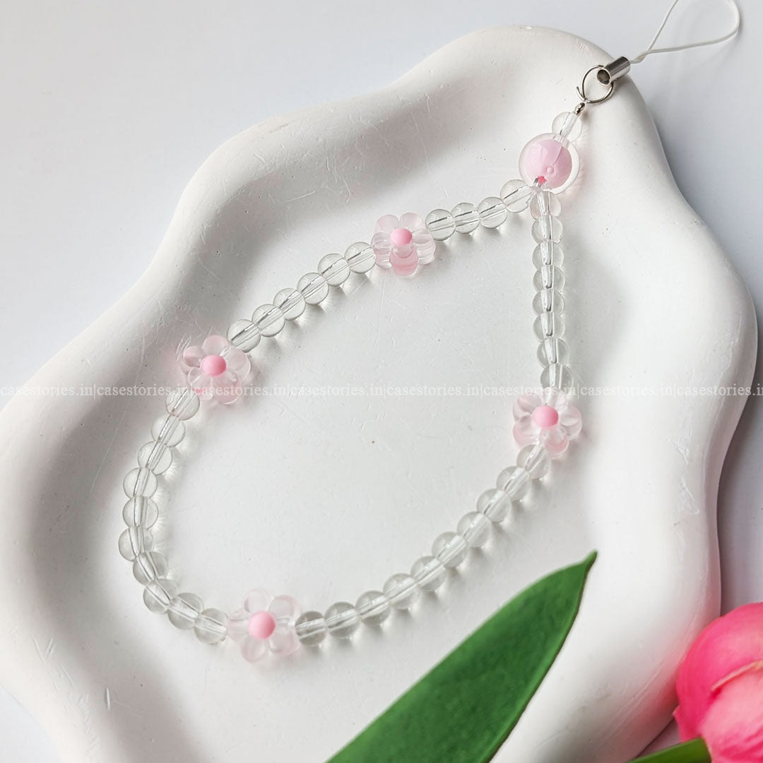 Pink Floral with Crystal Beads Mobile Charm