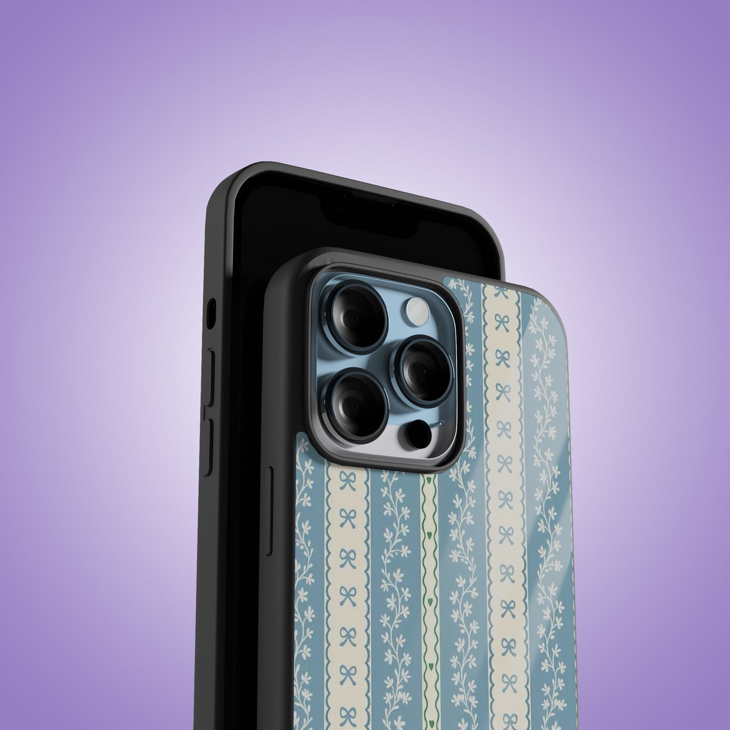 Blue blossum lace Premium Glossy Phone Case