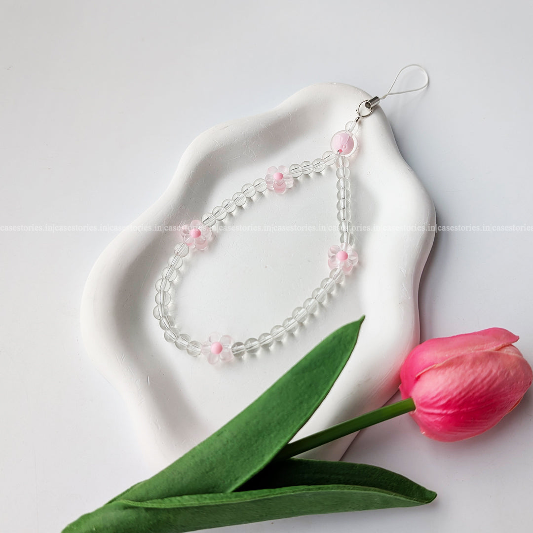 Pink Floral with Crystal Beads Mobile Charm