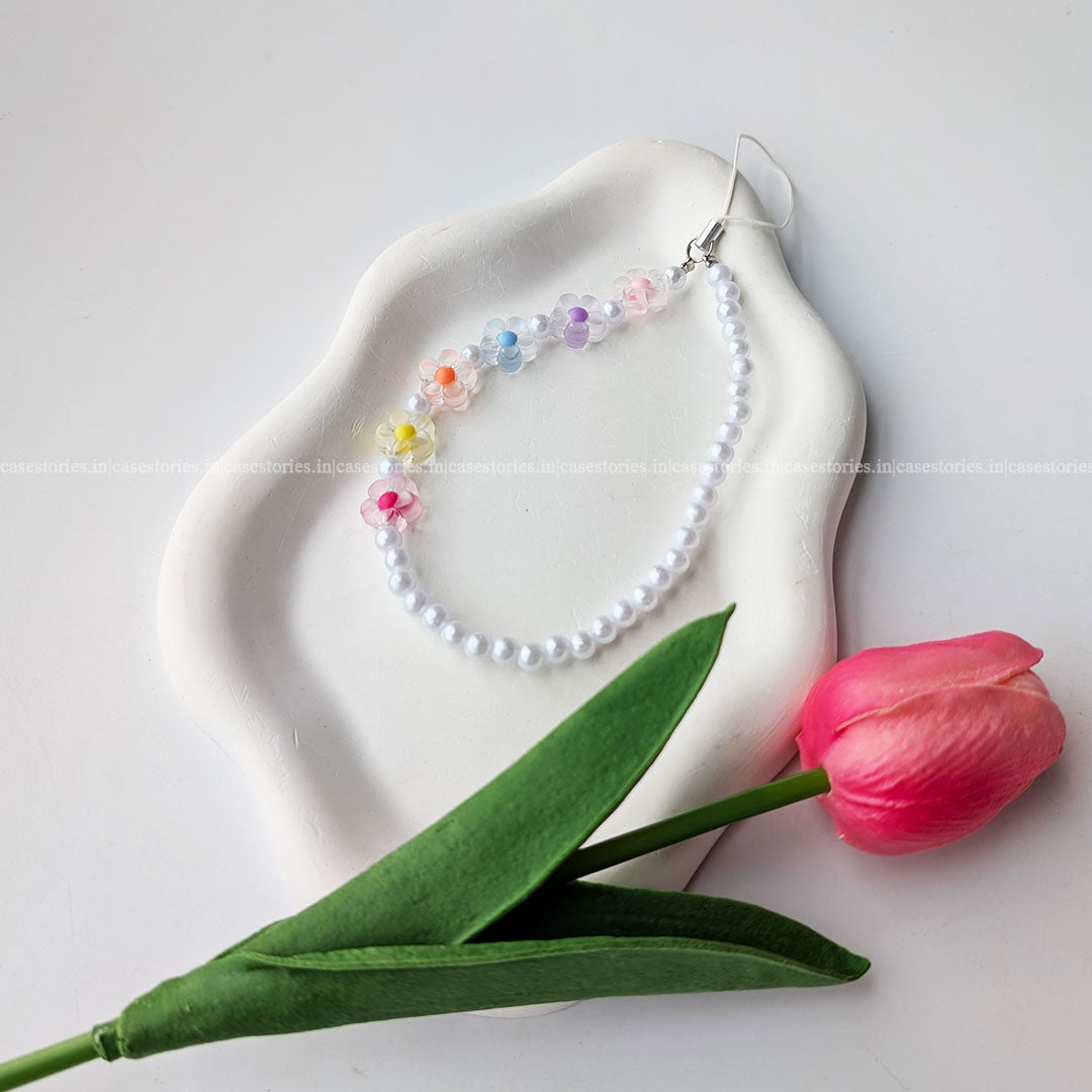 Colorful Aesthetic Flowers with Pearl Mobile Charm