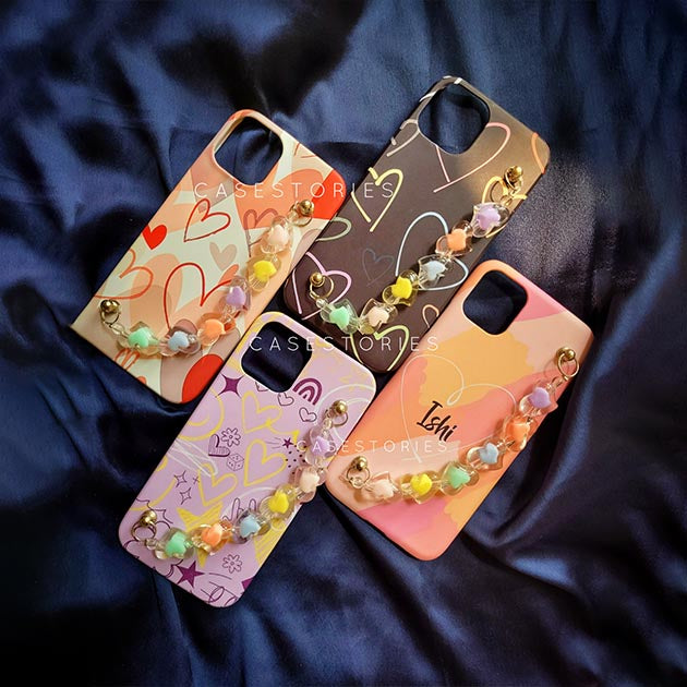 Colorful Crystal Hearts Chain Mobile Cover