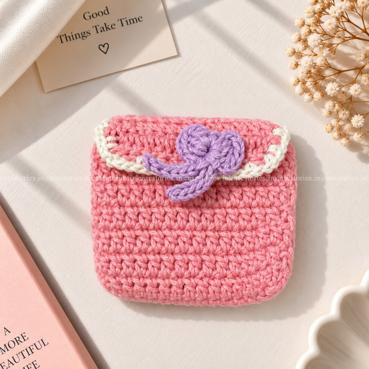 Crochet Pink Earphones Case