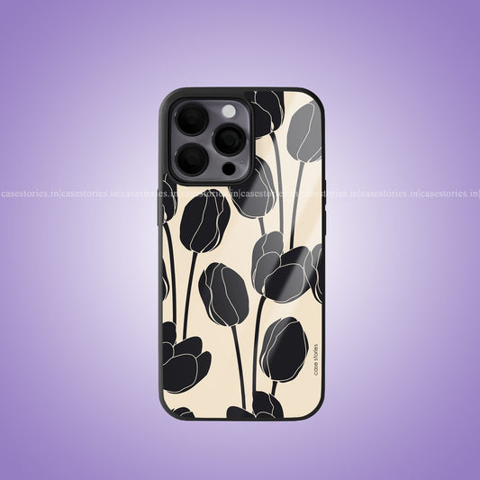 Black Tulips Pattern Floral Premium Glossy Phone Case