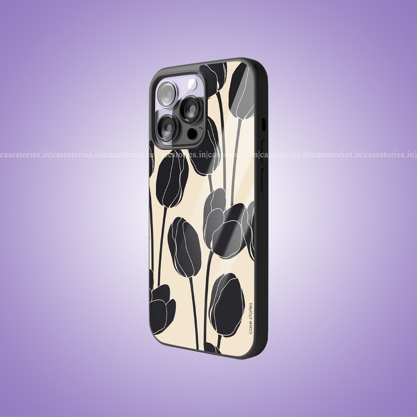 Black Tulips Pattern Floral Premium Glossy Phone Case