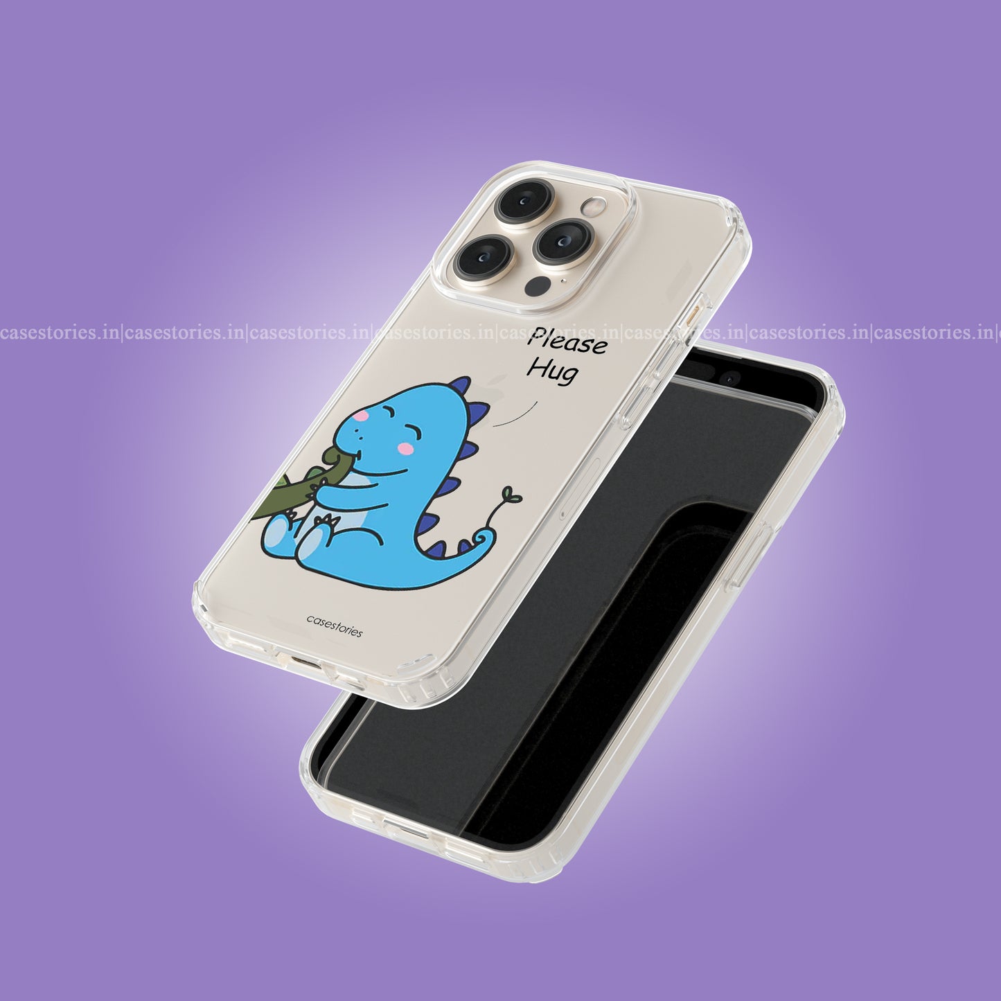 Blue Dino Love Couple Clear Soft Case