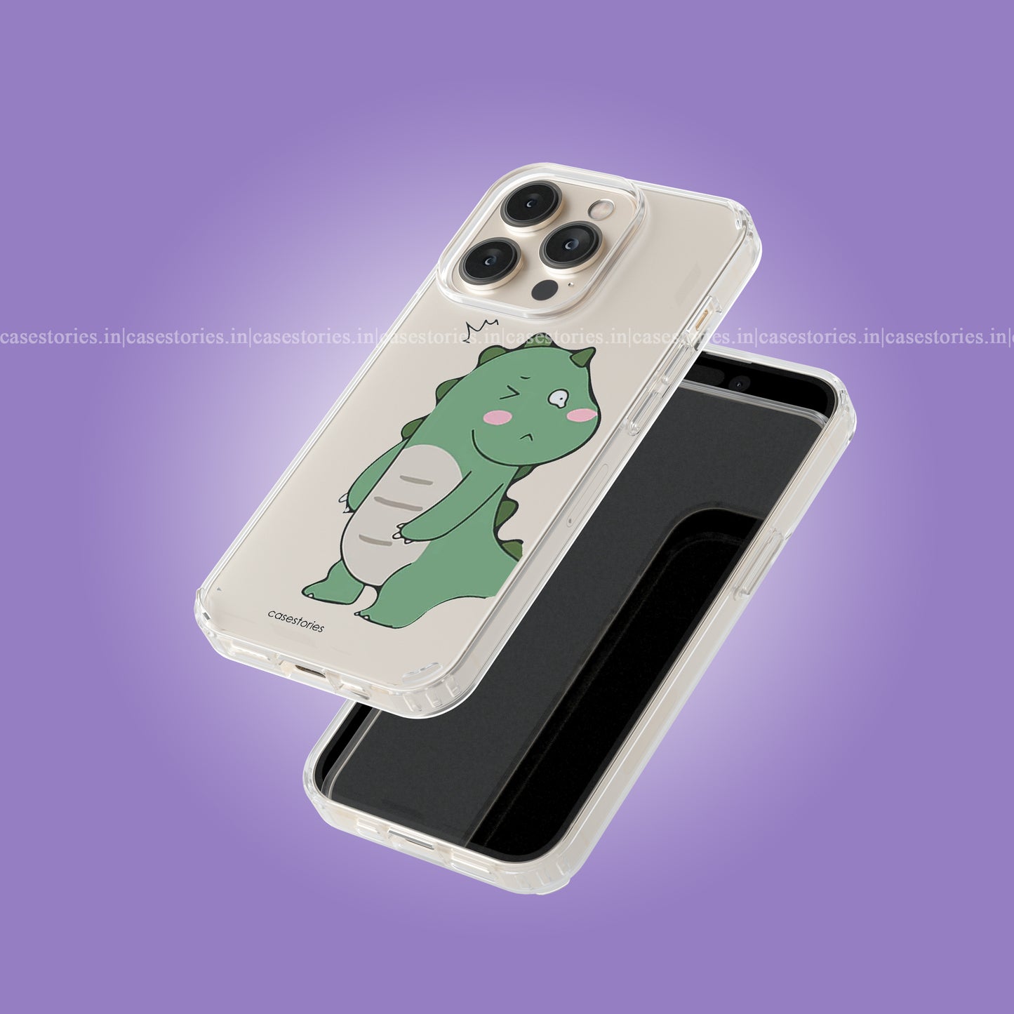 Green Dino Love Couple Clear Soft Case