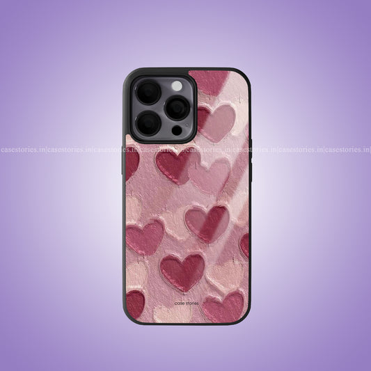 Oil Painted Hearts Pattern Aesthetic Premium Glossy Phone Case