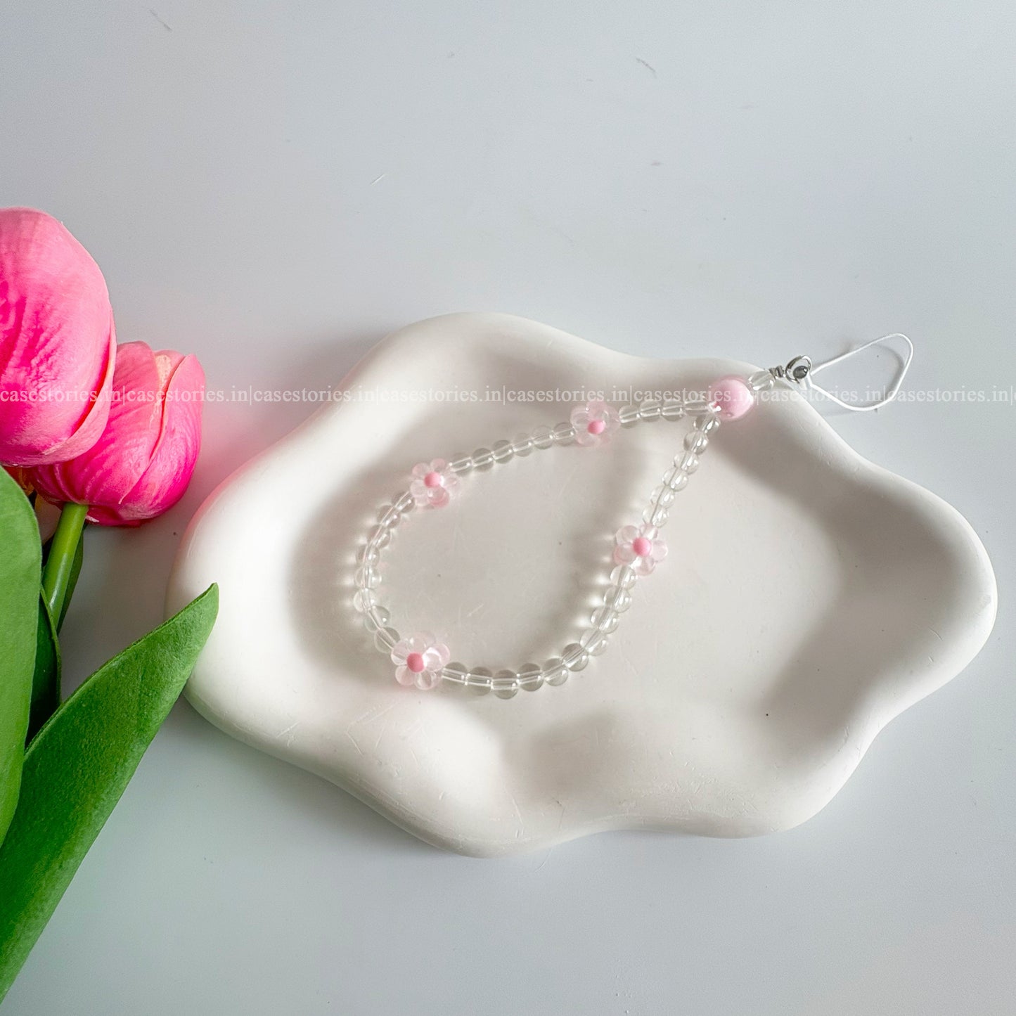 Pink Floral with Crystal Beads Mobile Charm