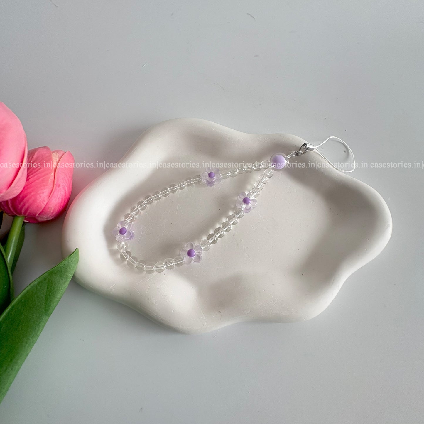 Purple Floral with Crystal Beads Mobile Charm