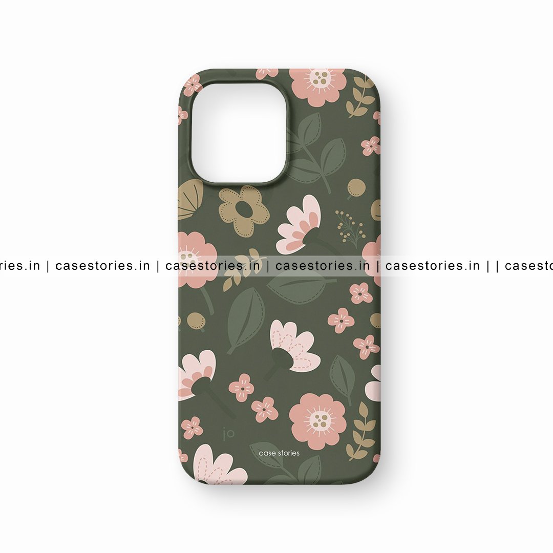 Aesthetic Dark Green Floral Pattern Mobile Cover