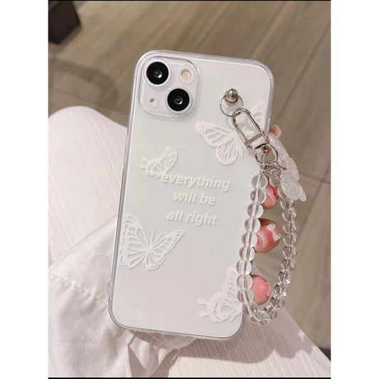 White Butterfly Charm Quote with Crystal Chain Transparent Cover