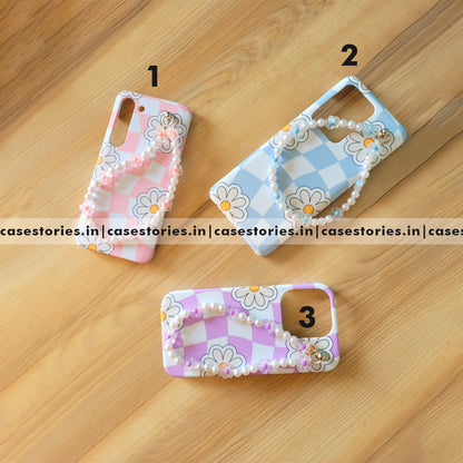 Aesthetic Floral Pattern With Pearl Chain Mobile Cover