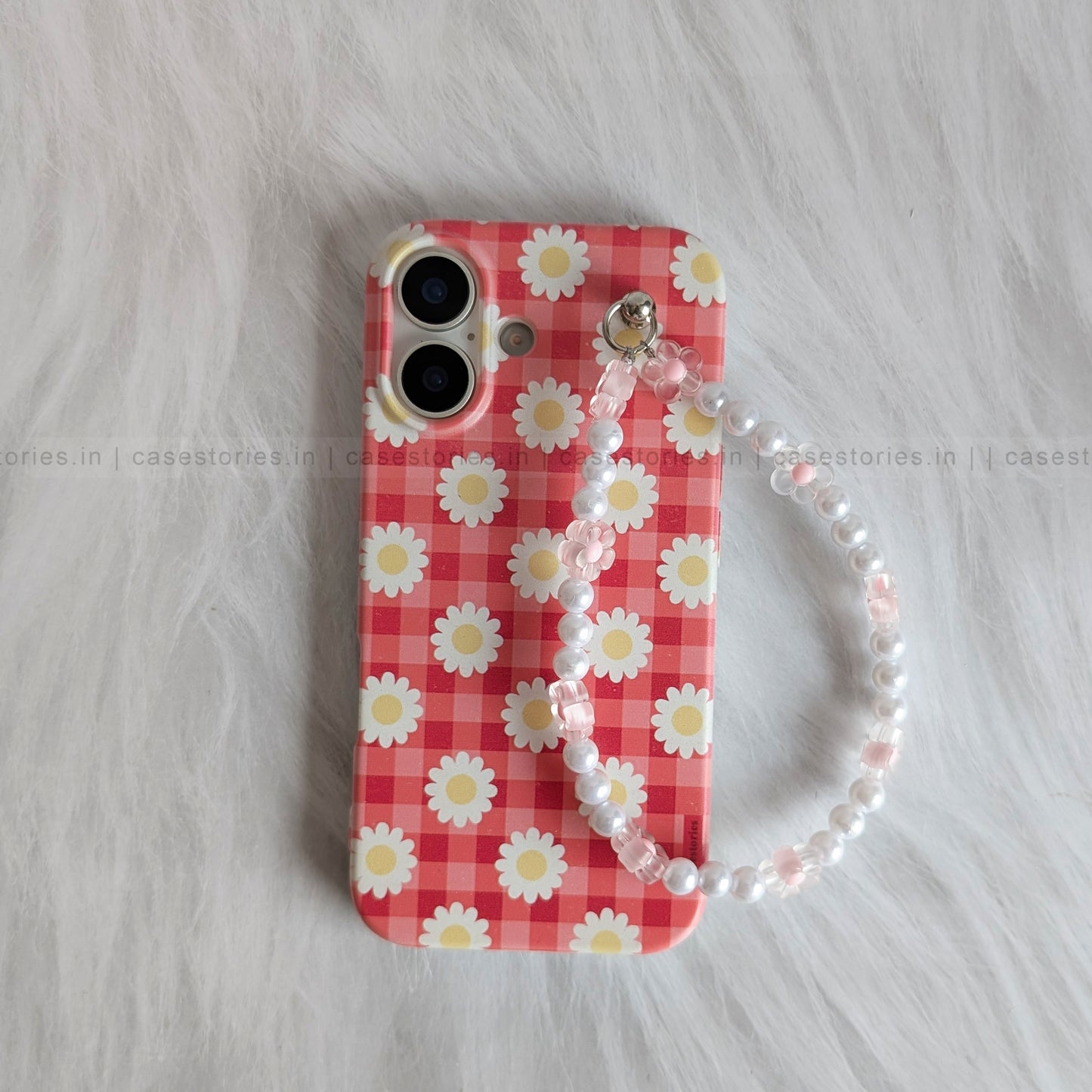 Pink Daisy check pattern Chain Case