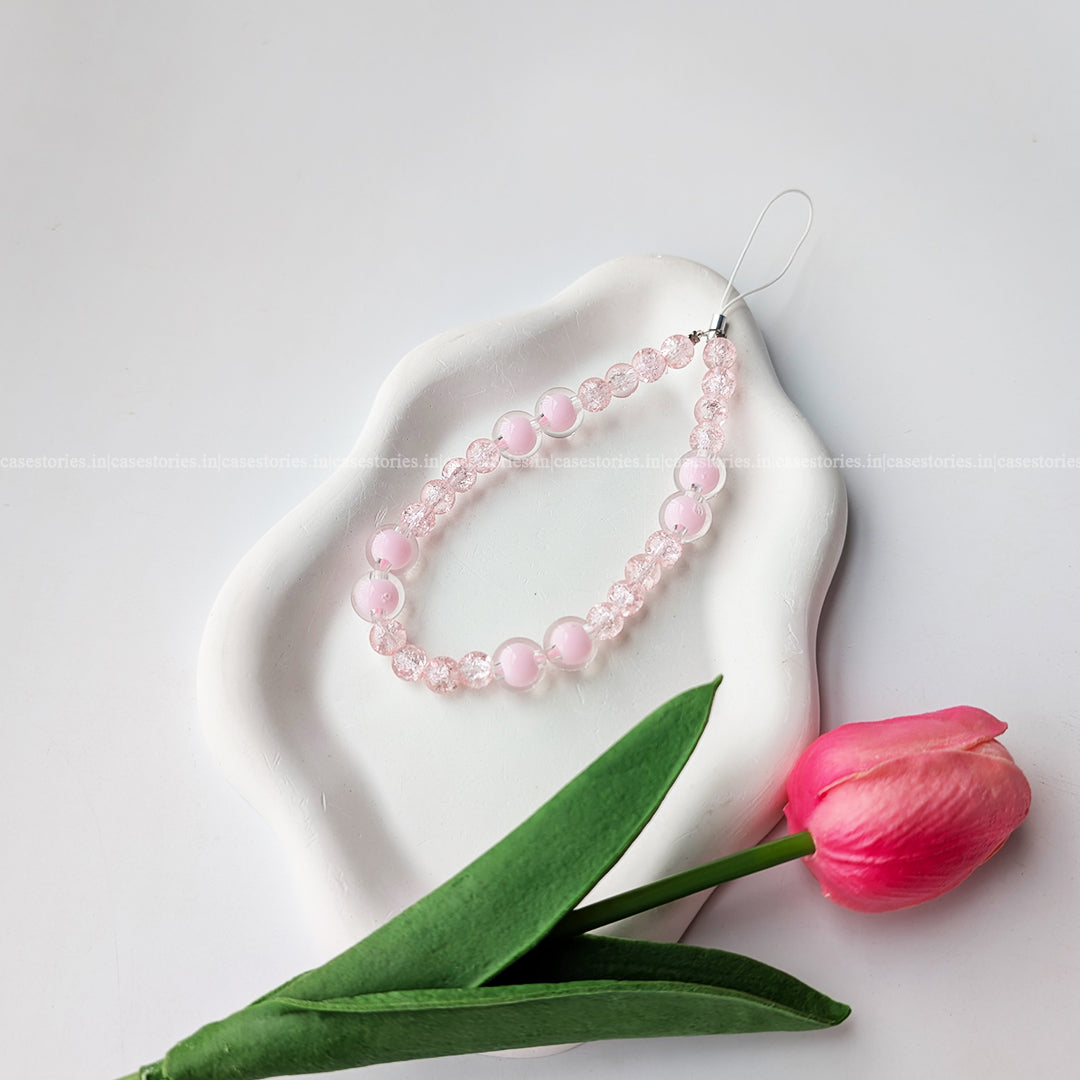 Beige Pink Crystal Glass Mobile Charm