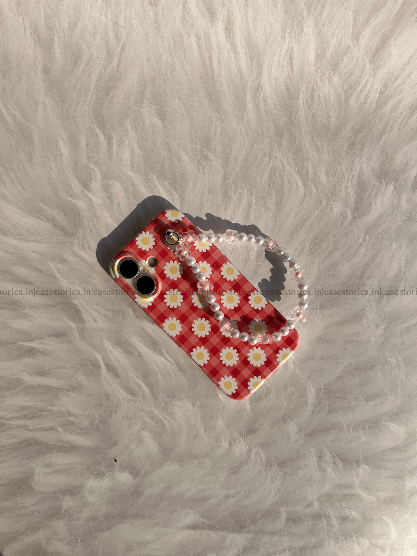Pink Daisy check pattern Chain Case