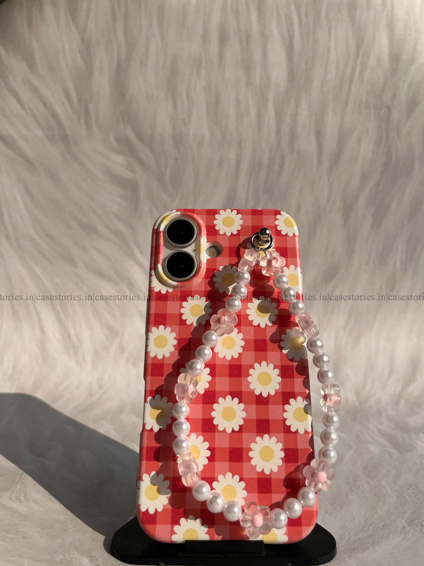 Pink Daisy check pattern Chain Case