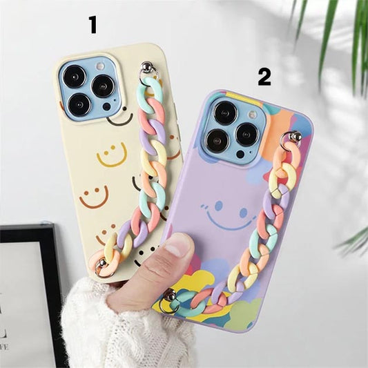 Aesthetic Smiley Pattern With Rainbow Chain Mobile Cover