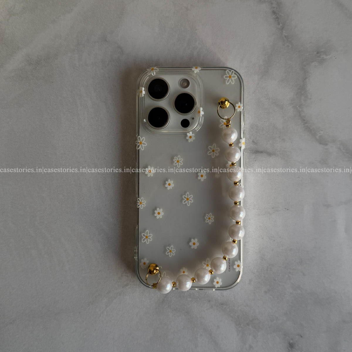 Tiny Daisy Pearl Transparent Chain Case