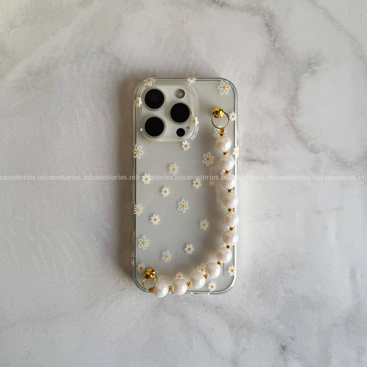 Tiny Daisy Pearl Transparent Chain Case
