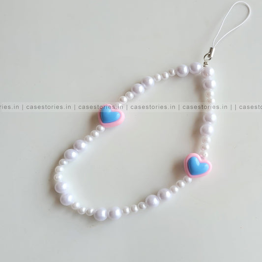 Blue & Pink Aesthetic Heart with Pearl Mobile Charm