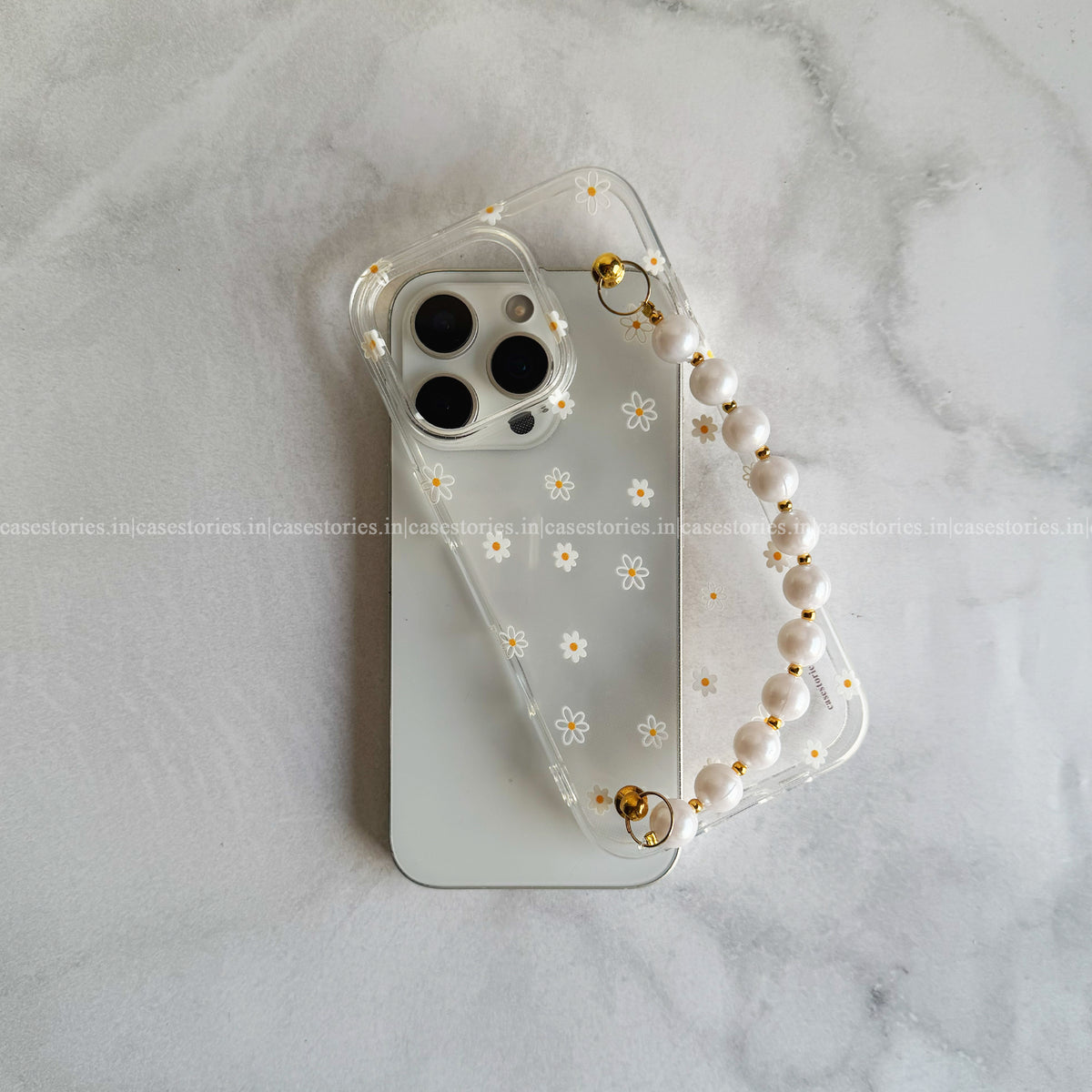 Tiny Daisy Pearl Transparent Chain Case