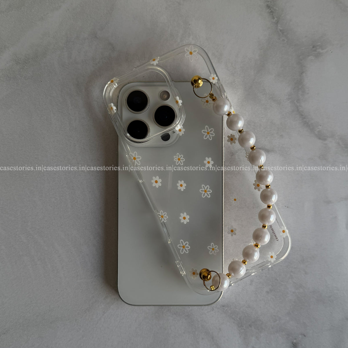 Tiny Daisy Pearl Transparent Chain Case