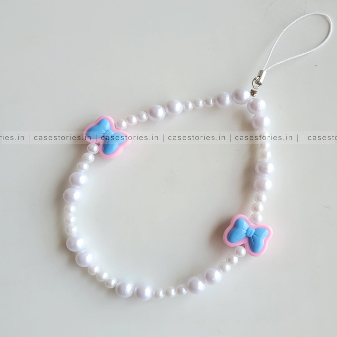 Blue & Pink Aesthetic Bow with Pearl Mobile Charm