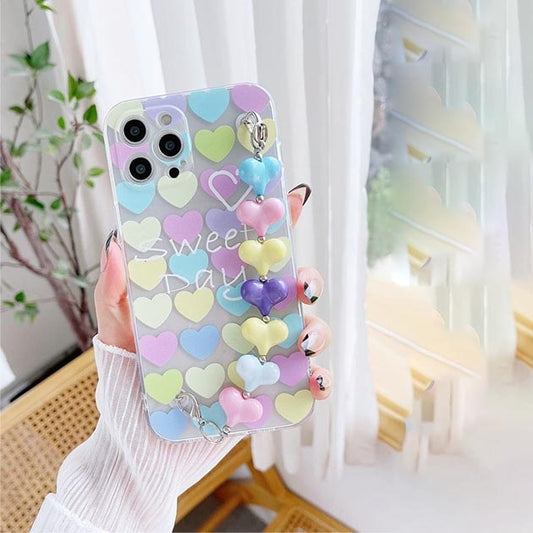 Heart Pattern Transparent Cover With Pastel Heart Chain