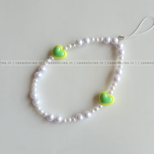 Green & Yellow Aesthetic Heart with Pearl Mobile Charm