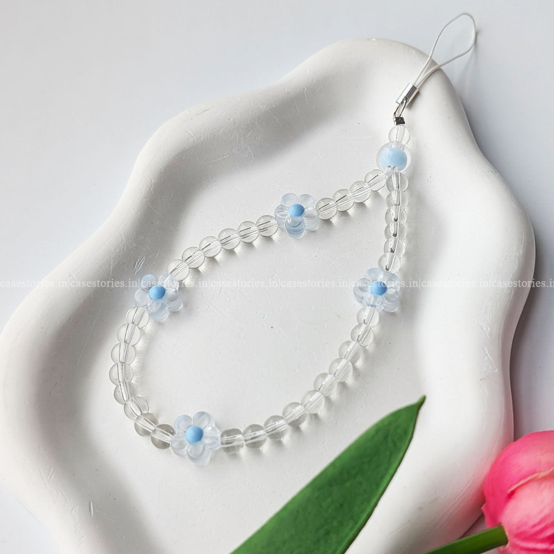 Blue Floral with Crystal Beads Mobile Charm