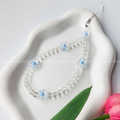 Blue Floral with Crystal Beads Mobile Charm