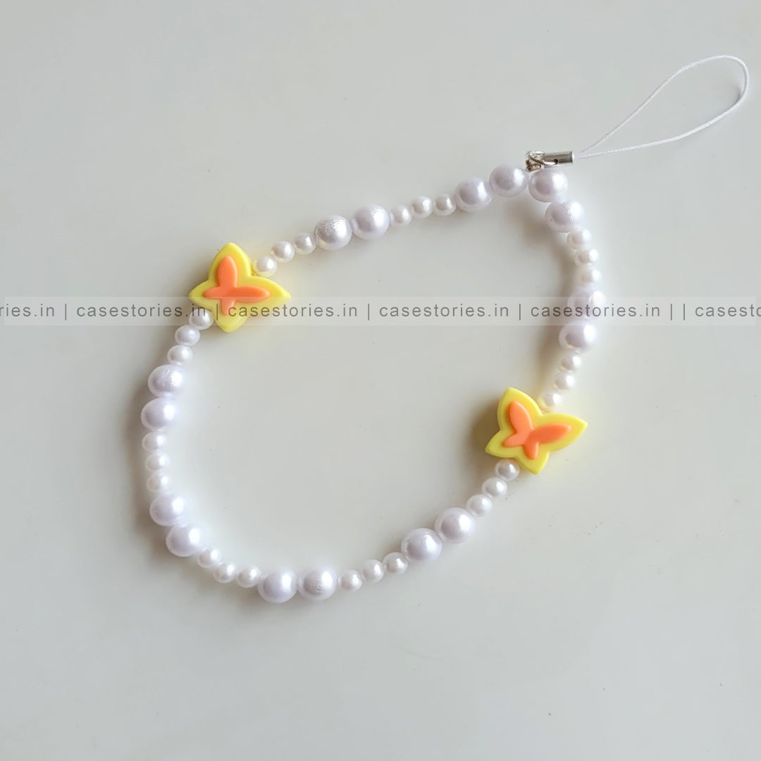 Orange & Yellow Aesthetic Butterfly with Pearl Mobile Charm