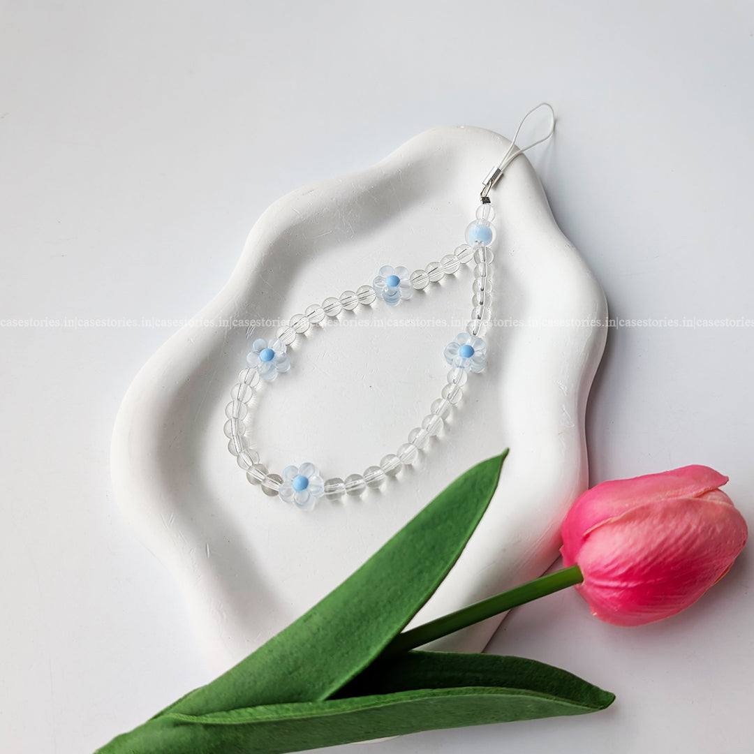 Blue Floral with Crystal Beads Mobile Charm