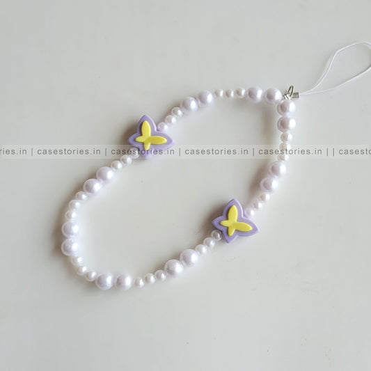 Purple & Yellow Aesthetic Butterfly with Pearl Mobile Charm