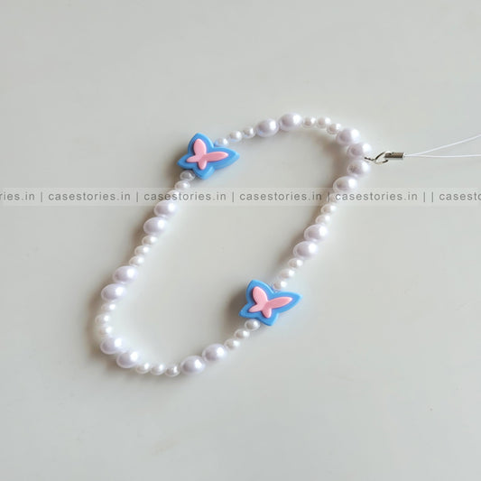 Blue & Pink Aesthetic Butterfly with Pearl Mobile Charm