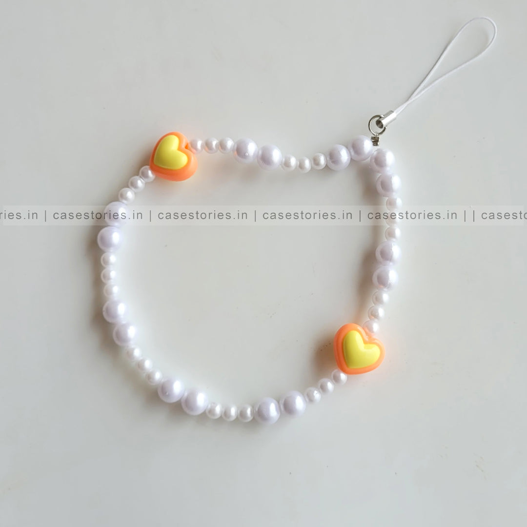 Orange & Yellow Aesthetic Heart with Pearl Mobile Charm