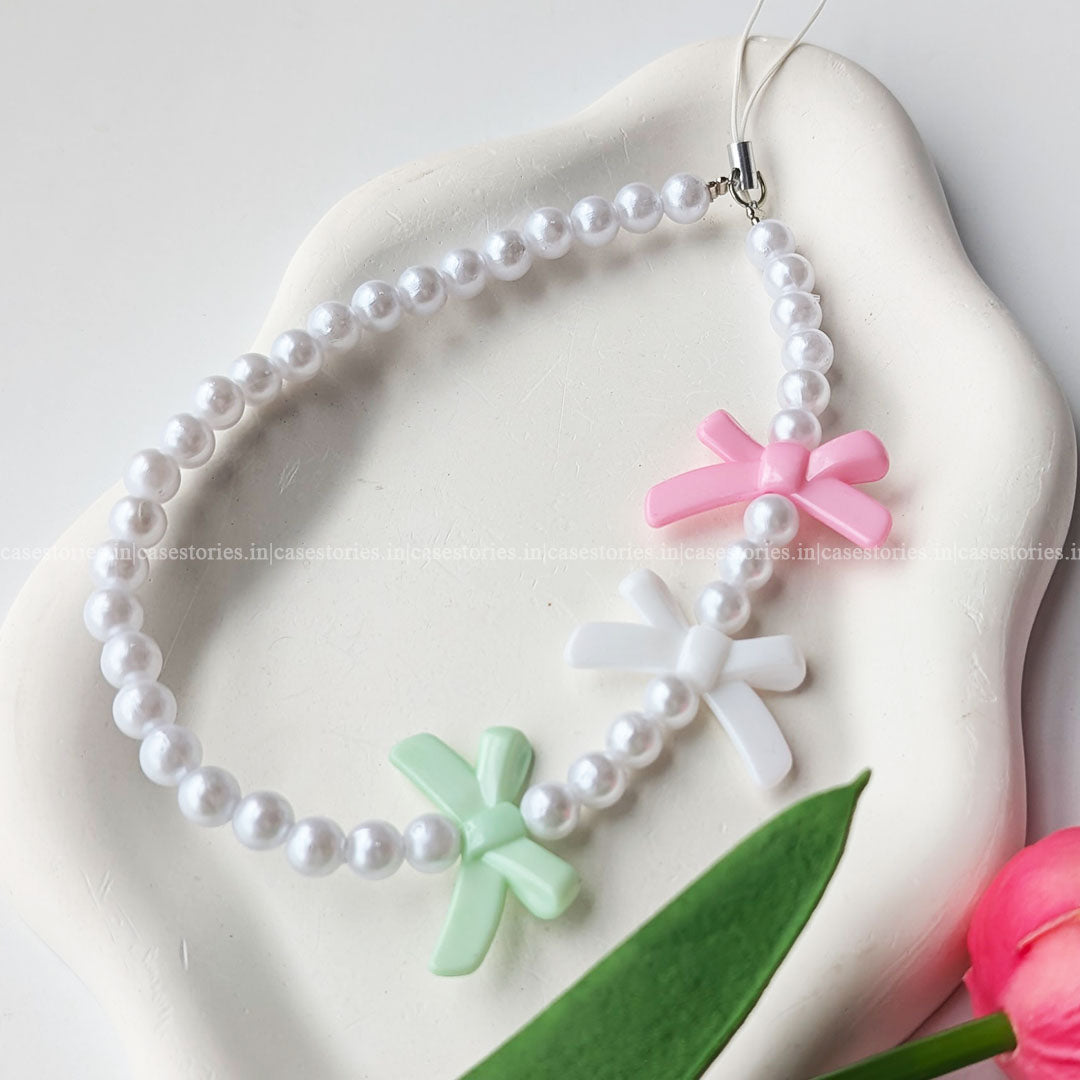 Pastel Bow with Pearl Mobile Charm