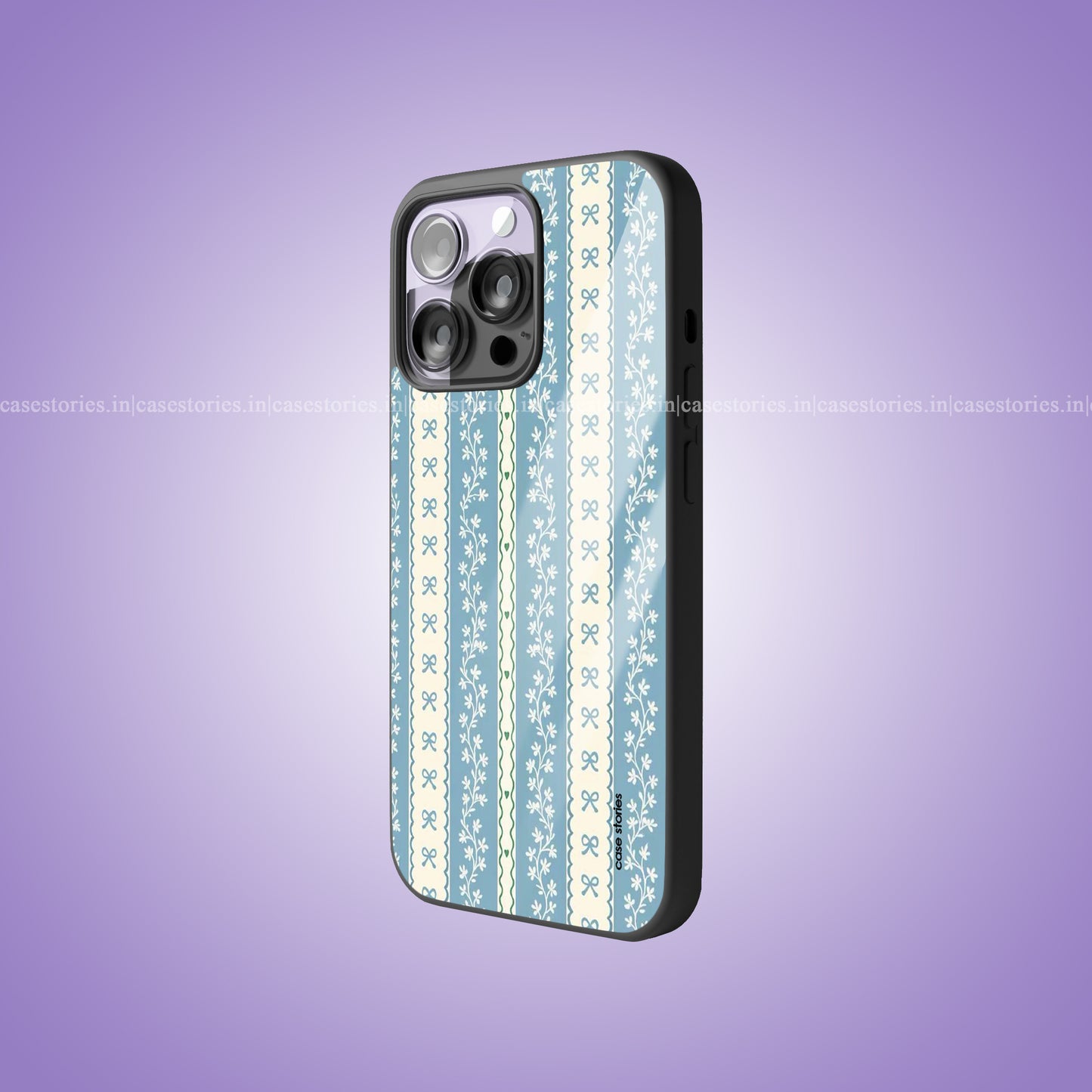 Blue blossum lace Premium Glossy Phone Case