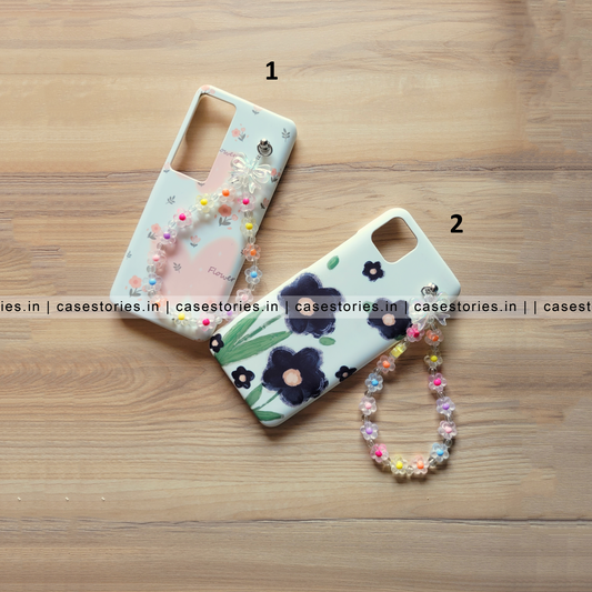 Pastel Floral Cover With Transparent Floral Chain Mobile Cover