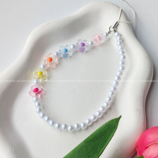 Colorful Aesthetic Flowers with Pearl Mobile Charm