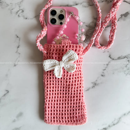 Blush Bow Crochet Phone Sling
