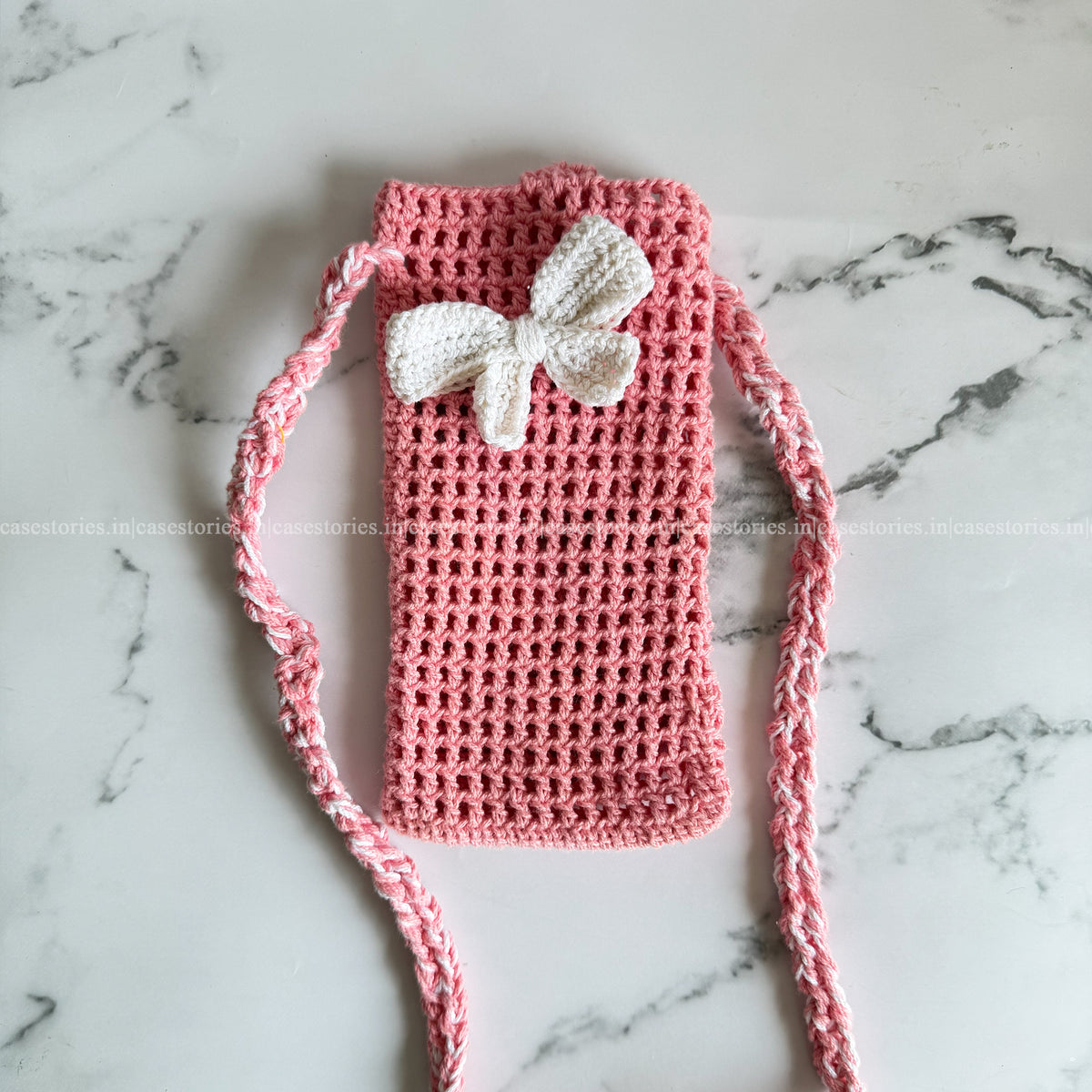 Blush Bow Crochet Phone Sling