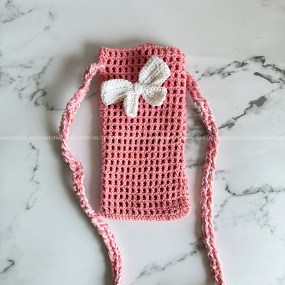 Blush Bow Crochet Phone Sling